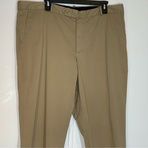 NORDSTROM Trim Straight Leg Stretch Flat Front Chino Trousers in Tan Desert - Picture 3 of 13